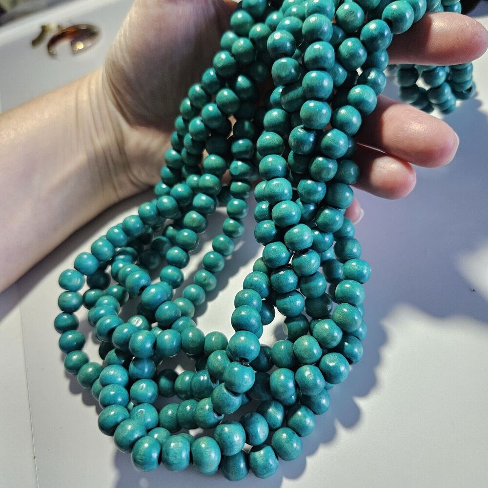 **Last Chance!! Final Sale** Turquoise Colored Wooden Braided Beaded 31.5" - Picture 3 of 13